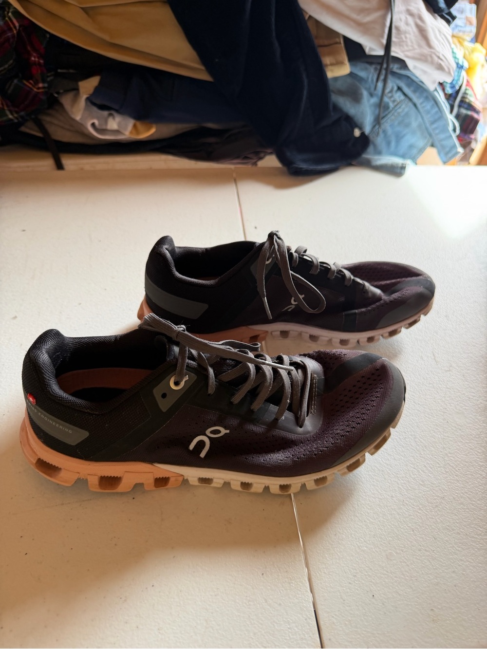 On Running womens Cloud Running Shoes in Dark Burgundy and Peach